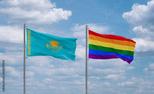 Gay Pride and Kazakhstan flags, country relationship concept