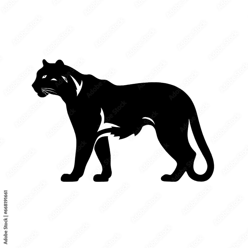 Black silhouette of a tiger, panther on white background.