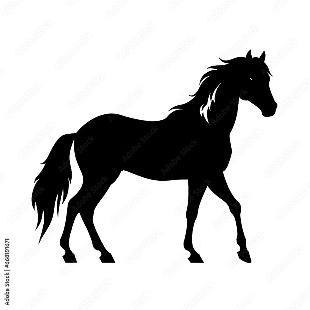Black silhouette of a horse on white background.