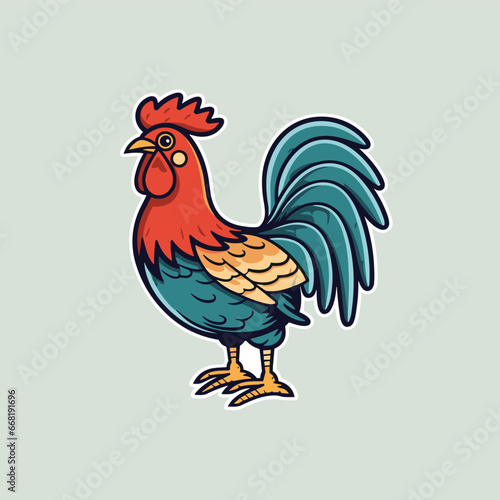 A colored Rooster. Vector illustration of the cock. A bright colorful rooster as icon logo template © baobabay