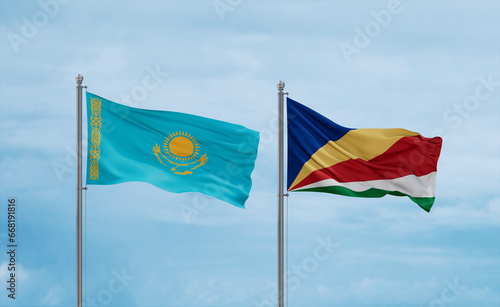 Seychelles and Kazakhstan flags, country relationship concept © iuneWind