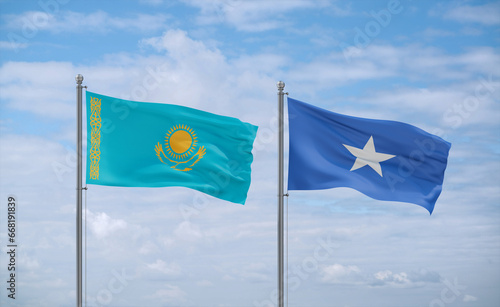 Somalia and Kazakhstan flags, country relationship concept