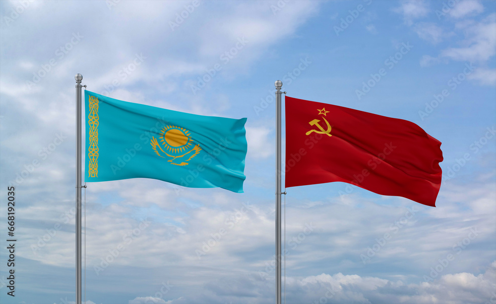 Soviet Union and Kazakhstan flags, country relationship concept Soviet Union and Kazakhstan flags, country relationship concept