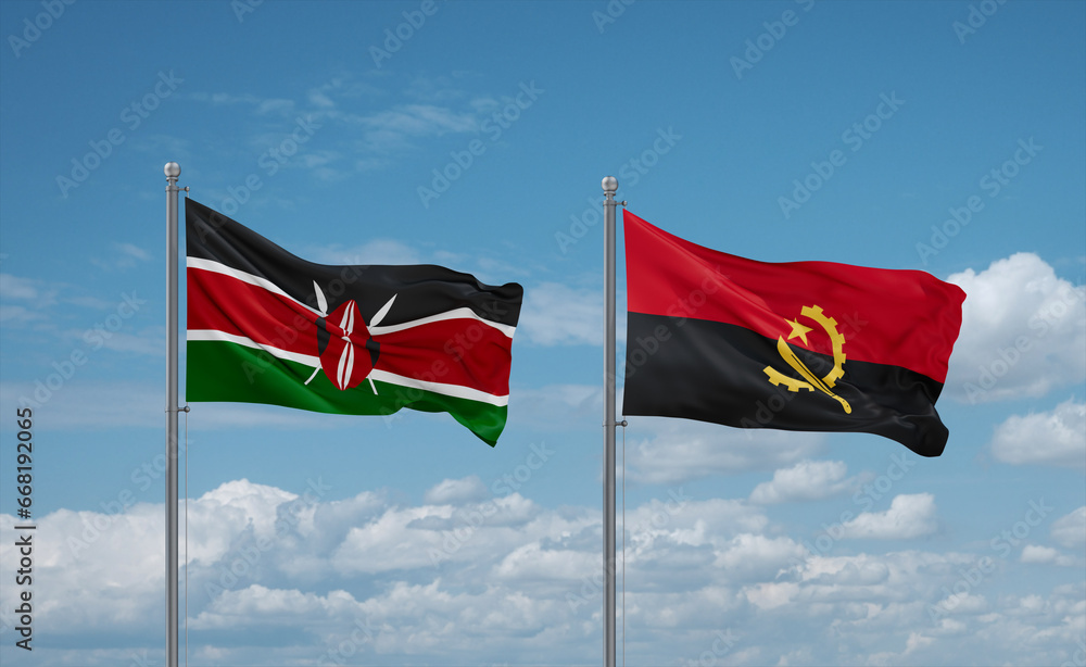 Kenya and Angola national flags, country relationship concept Kenya and Angola national flags, country relationship concept