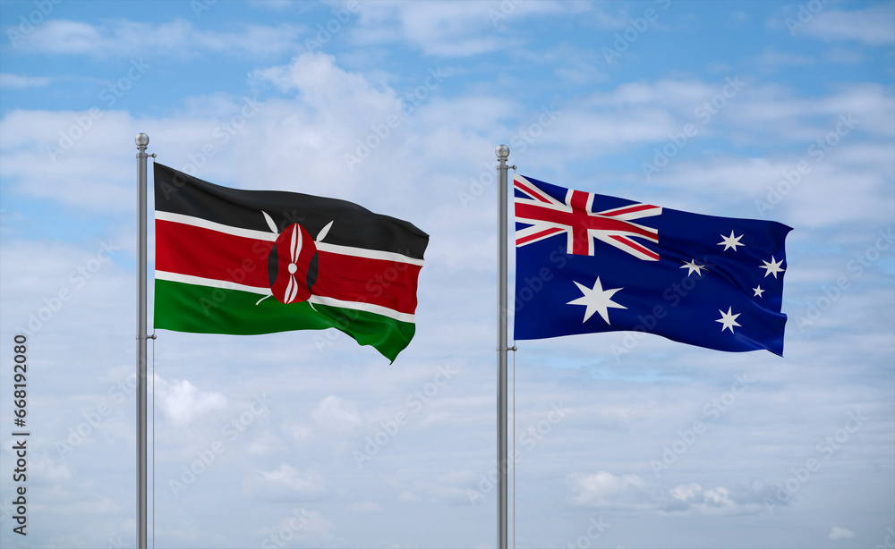 Fototapeta premium Australia and Kenya flags, country relationship concept