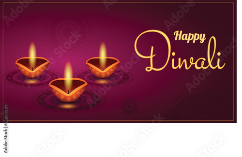 Happy diwali golden text gradient Landscape violet background
