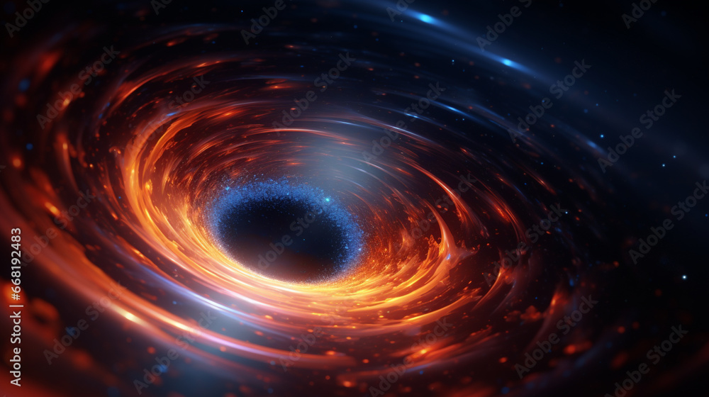A black hole with a glowing constellation of various colors revolves around a black hole in the universe A black hole with a glowing constellation of various colors revolves around a black hole in the universe