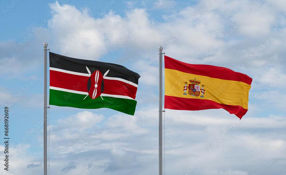 Spain and Kenya flags, country relationship concept Spain and Kenya flags, country relationship concept