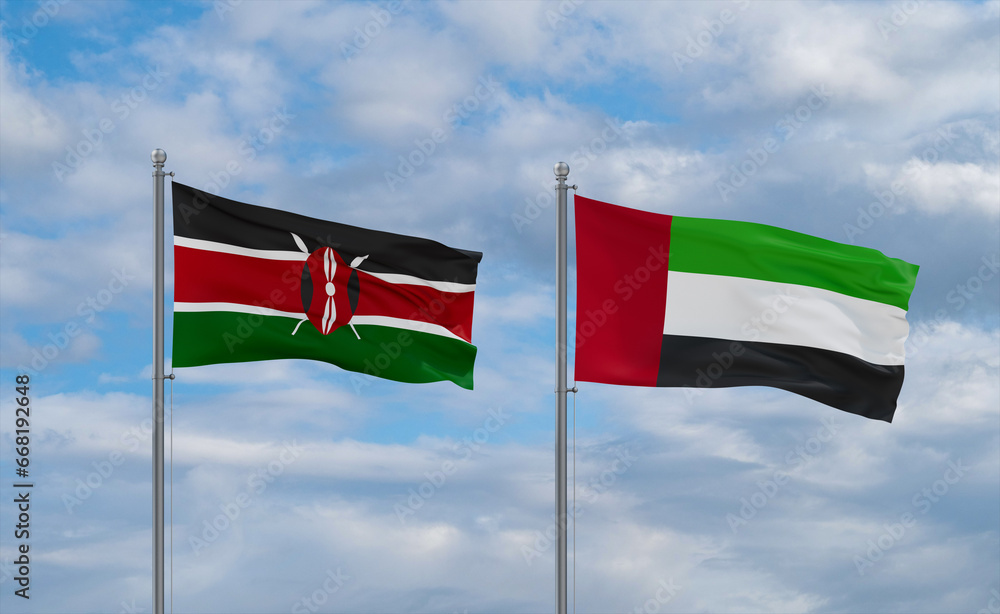 UAE and Kenya flags, country relationship concept UAE and Kenya flags, country relationship concept