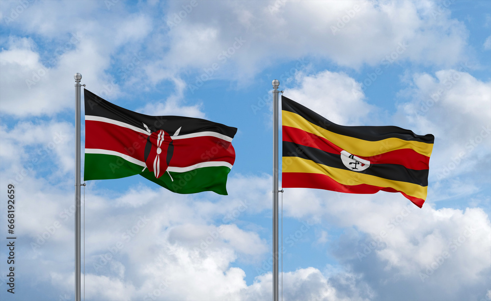 Uganda and Kenya flags, country relationship concept