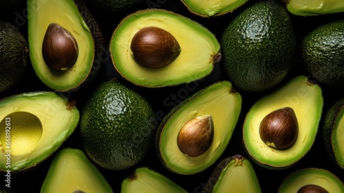 Avocado fruits slice background with drops of water 