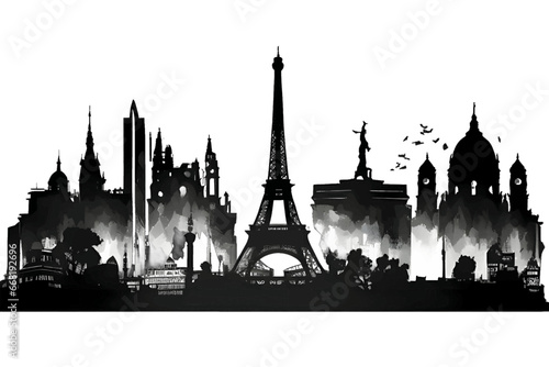 Black silhouette of Paris on white background.
