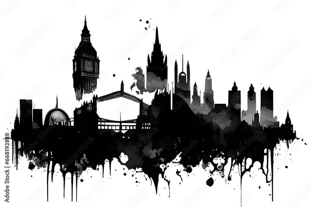 Naklejka premium Black silhouette of London on white background.