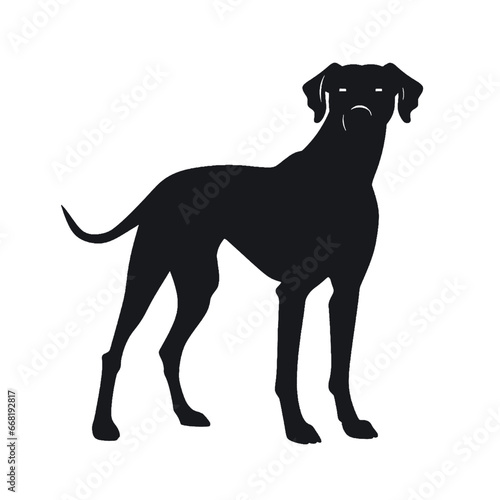 Black silhouette of a dog on white background. © Hawk