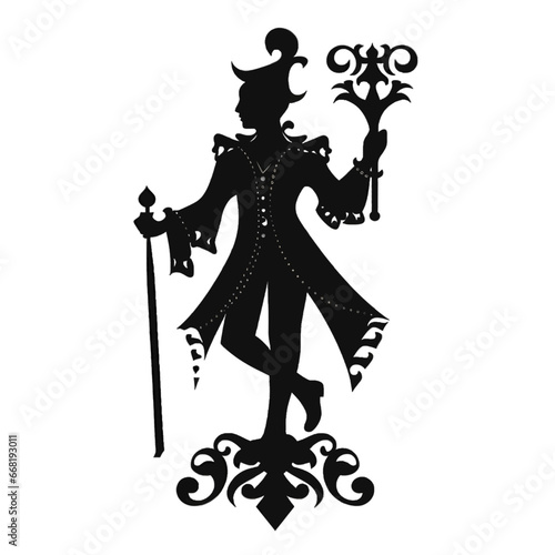 Black silhouette of a wizard on white background.