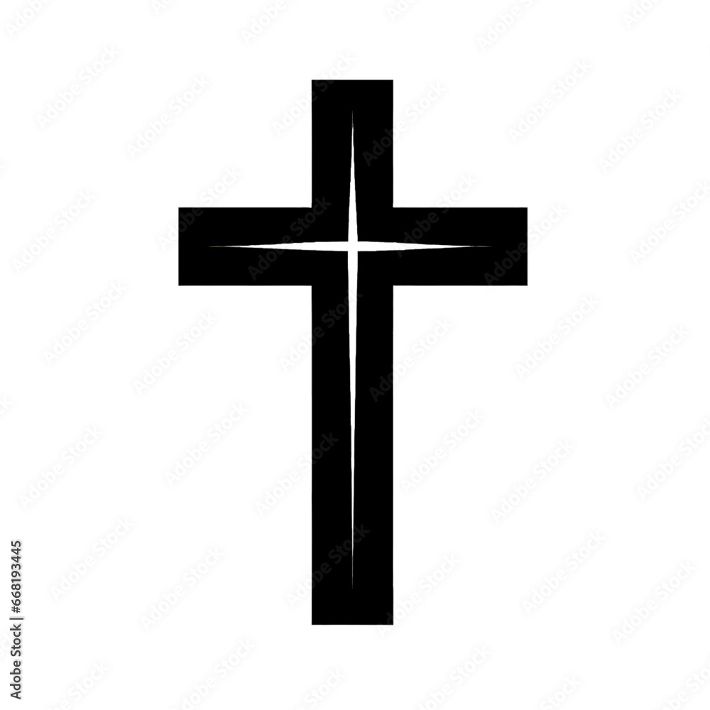 Black silhouette of the holy cross on white background.