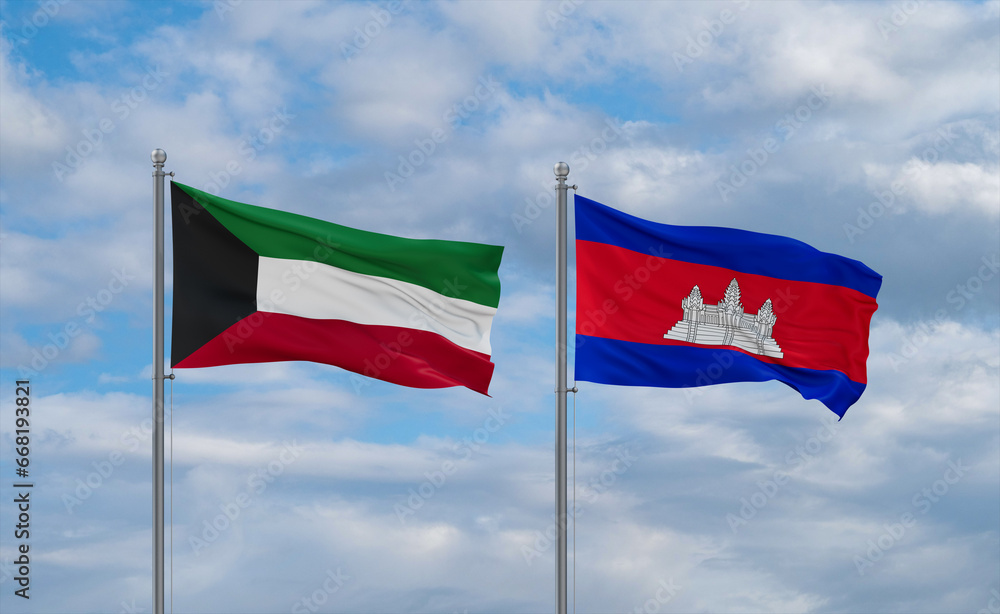 Cambodia and Kuwait flags, country relationship concept Cambodia and Kuwait flags, country relationship concept