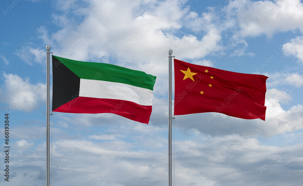 China and Kuwait flags, country relationship concept China and Kuwait flags, country relationship concept