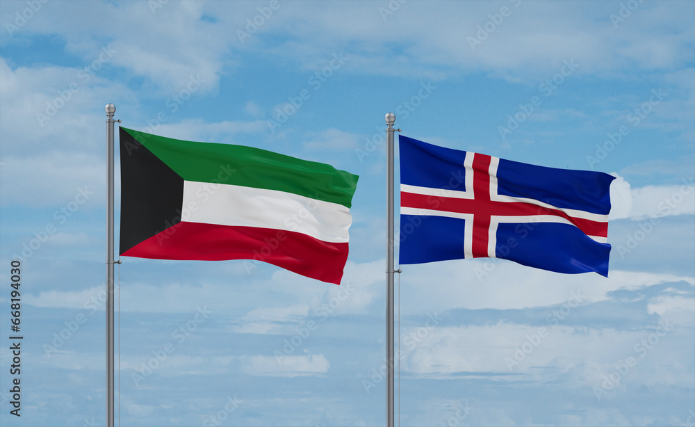 Iceland and Kuwait flags, country relationship concept Iceland and Kuwait flags, country relationship concept