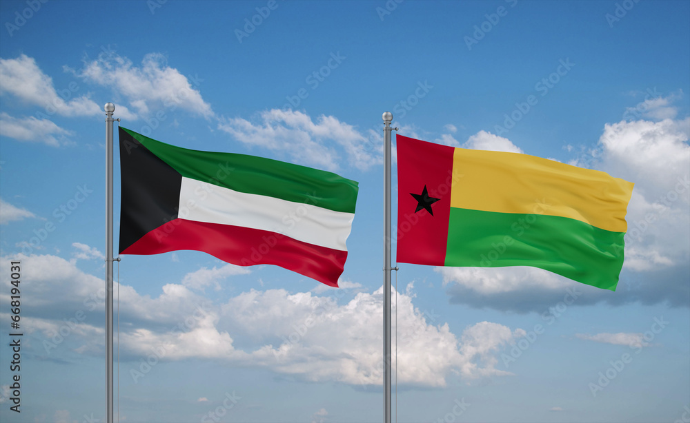 Guinea-Bissau and Kuwait flags, country relationship concept Guinea-Bissau and Kuwait flags, country relationship concept