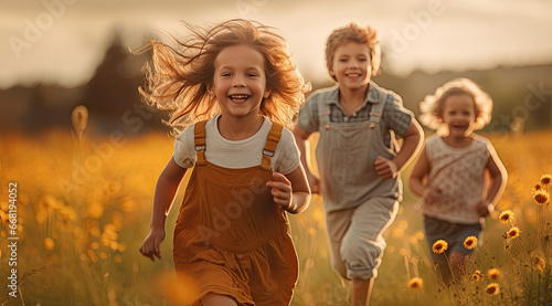  children running in an autumn field