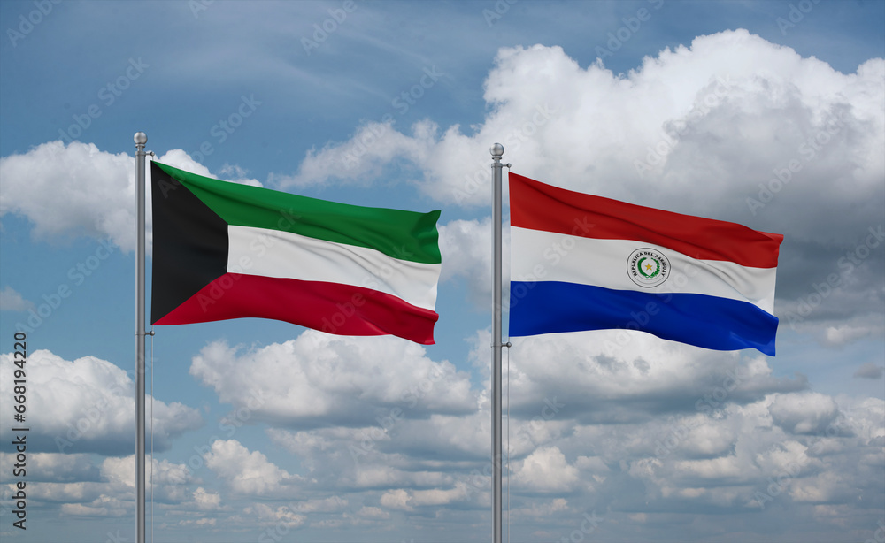 Paraguay and Kuwait flags, country relationship concept Paraguay and Kuwait flags, country relationship concept