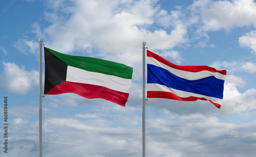 Thailand and Kuwait flags, country relationship concept