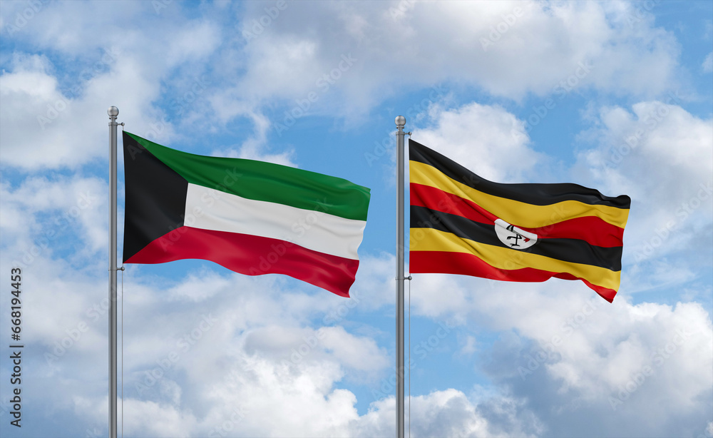 Uganda and Kuwait flags, country relationship concept Uganda and Kuwait flags, country relationship concept