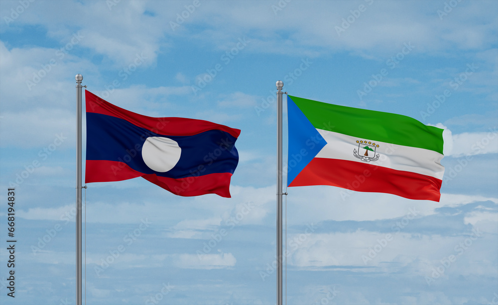 Equatorial Guinea and Laos flags, country relationship concept Equatorial Guinea and Laos flags, country relationship concept