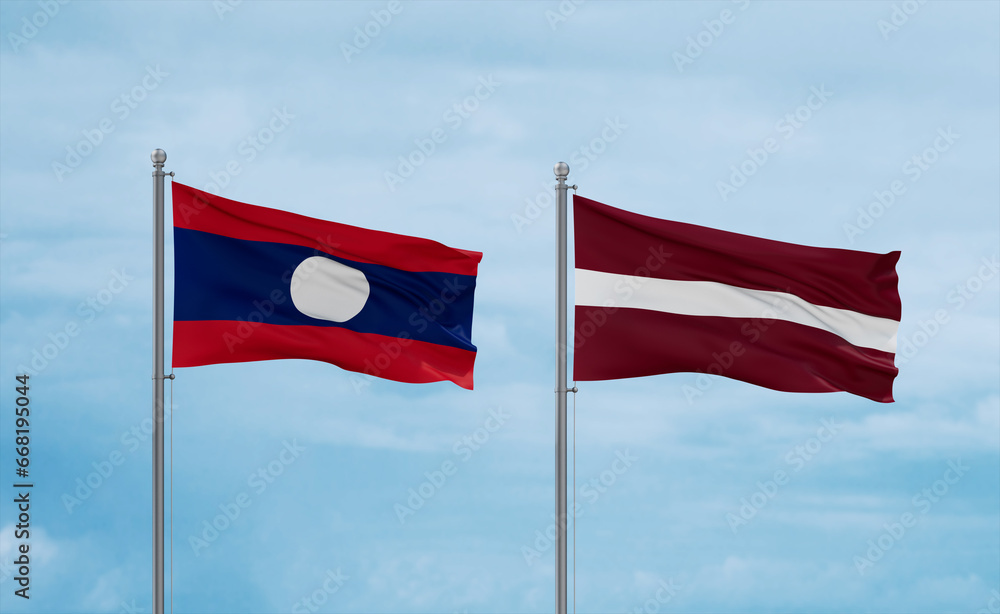 Latvia and Laos flags, country relationship concept Latvia and Laos flags, country relationship concept
