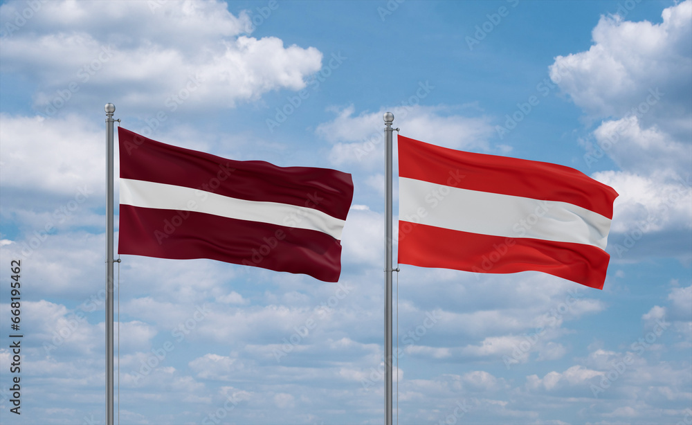 Austria and Latvia flags, country relationship concept Austria and Latvia flags, country relationship concept