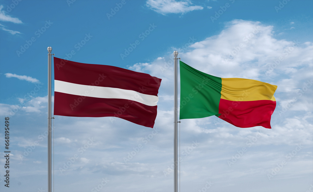 Benin and Latvia flags, country relationship concept Benin and Latvia flags, country relationship concept