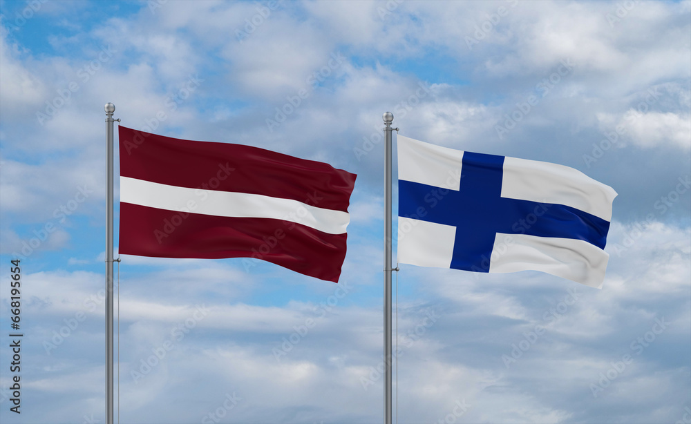 Finland and Latvia flags, country relationship concept