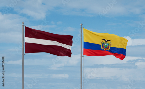 Ecuador and Latvia flags, country relationship concept