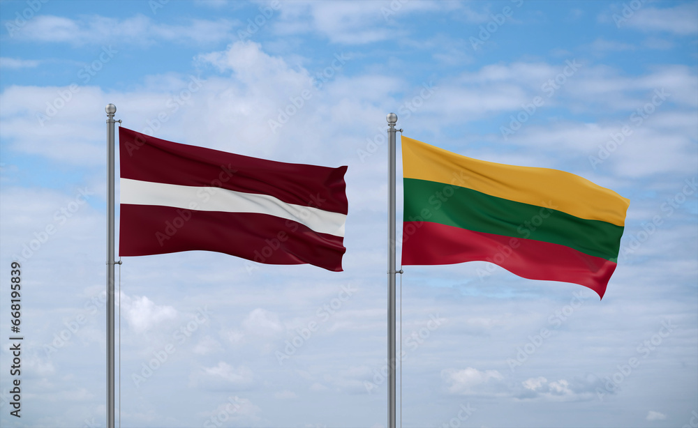 Lithuania and Latvia flags, country relationship concept Lithuania and Latvia flags, country relationship concept