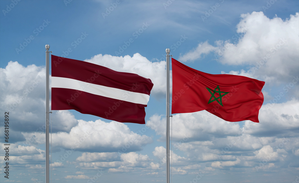 Morocco and Latvia flags, country relationship concept Morocco and Latvia flags, country relationship concept