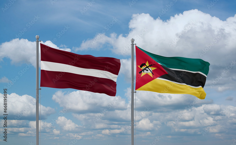 Mozambique and Latvia flags, country relationship concept Mozambique and Latvia flags, country relationship concept