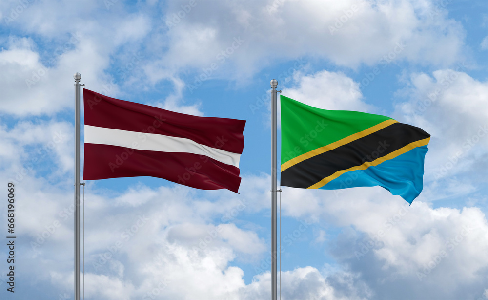 Tanzania and Latvia flags, country relationship concept Tanzania and Latvia flags, country relationship concept