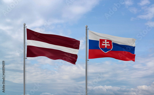 Canvas Print Slovakia and Latvia flags, country relationship concept