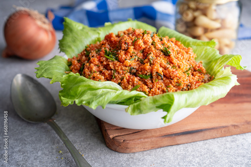 Turkish tridational homemade food kısır. Bulgur food	