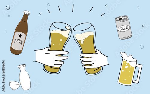 ビールで乾杯_まとめイラストセット