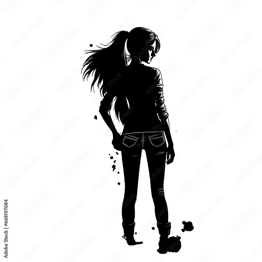 Black silhouette of a girl on white background.