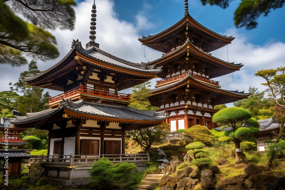 Pagodas buildings as sacred temples in Japan generative ai