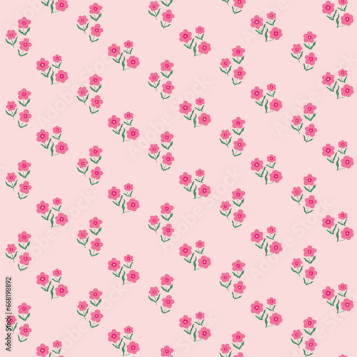 Seamless pattern background with simple hand drawn flowers. Cute childish ornament with blossoms