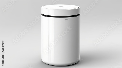 Innovative touchless trash can in matte white. Ai generated