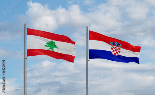 Croatia and Lebanon flags, country relationship concept