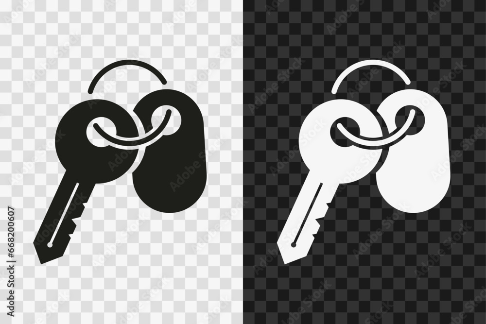 Key with tag silhouette icon, vector glyph sign. Key with tag symbol isolated on dark and light transparent backgrounds. - obrazy, fototapety, plakaty 