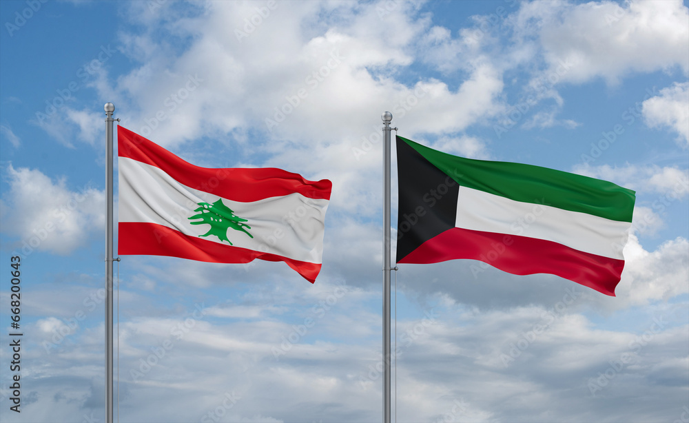 Kuwait and Lebanon flags, country relationship concept Kuwait and Lebanon flags, country relationship concept