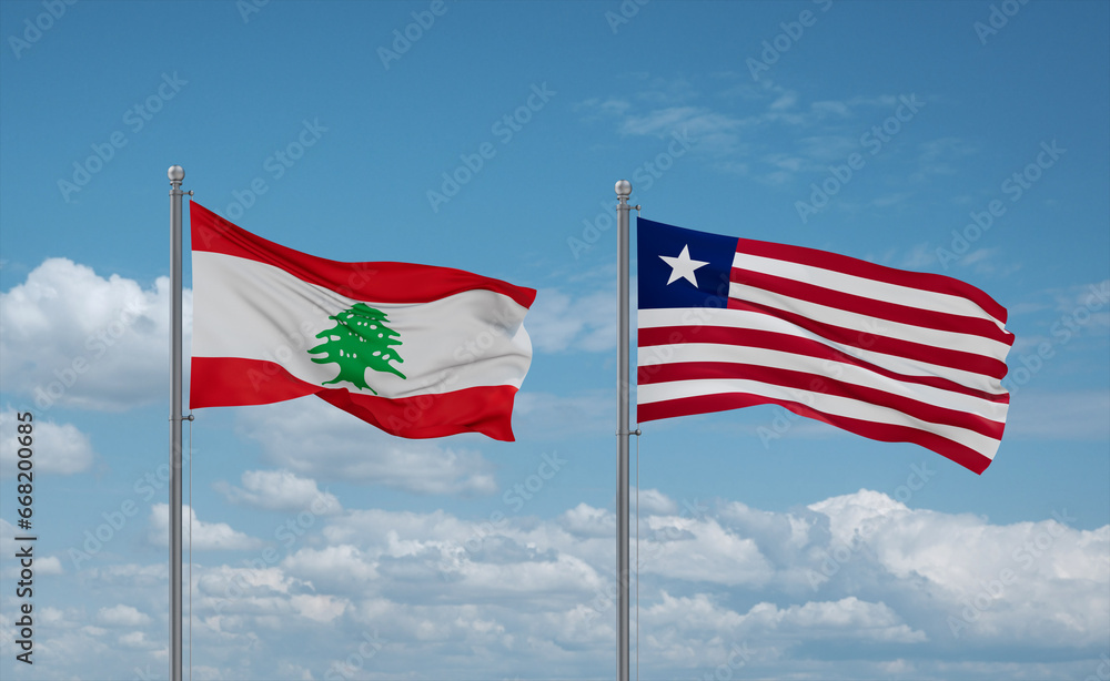 Liberia and Lebanon flags, country relationship concept