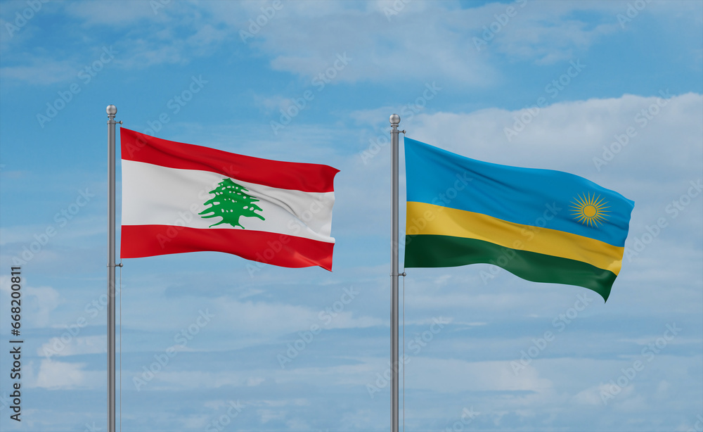 Rwanda and Lebanon flags, country relationship concept Rwanda and Lebanon flags, country relationship concept